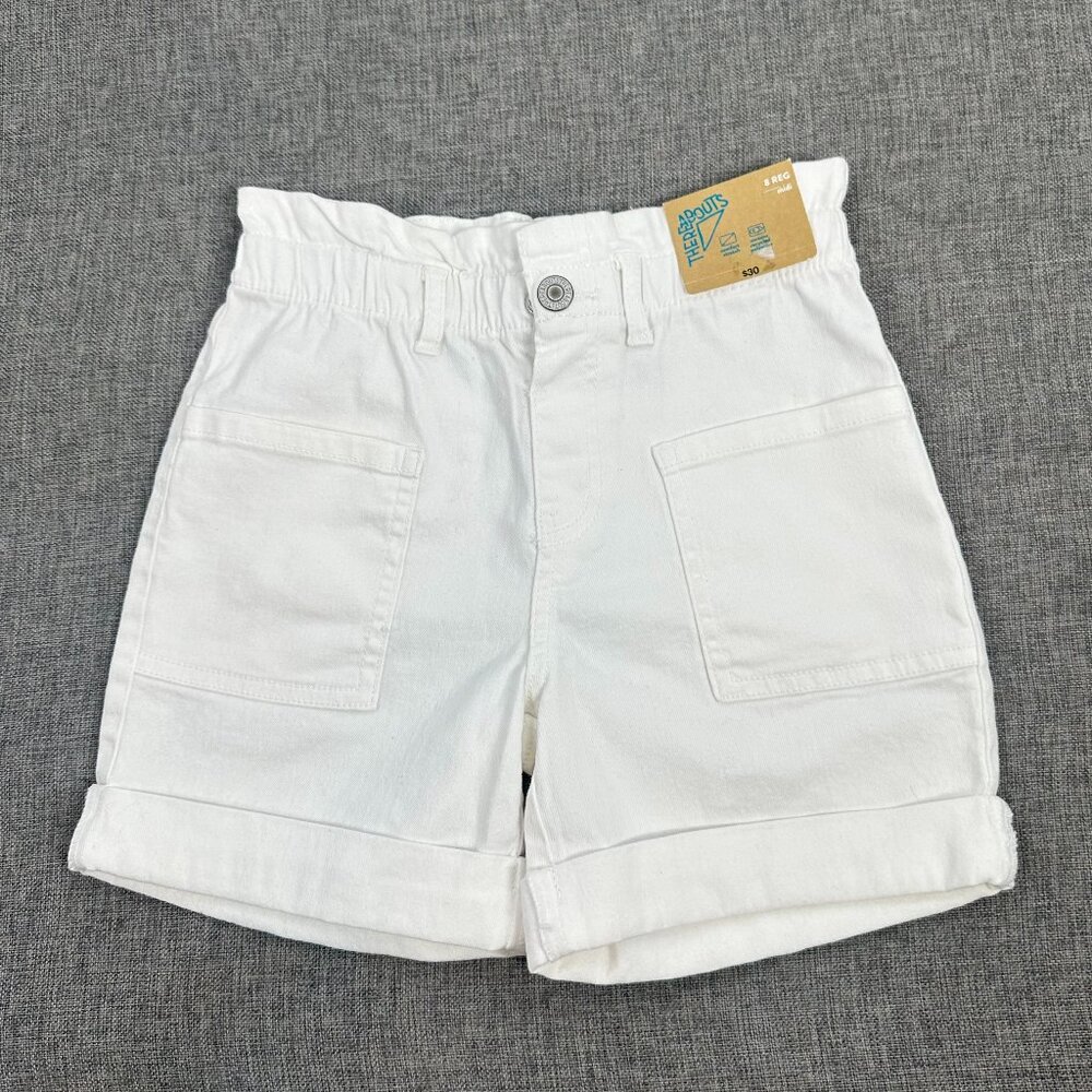 NEW Thereabouts Girls Midi Cuffed Shorts Off White $30‎ Polyester 8 Reg Stretchy